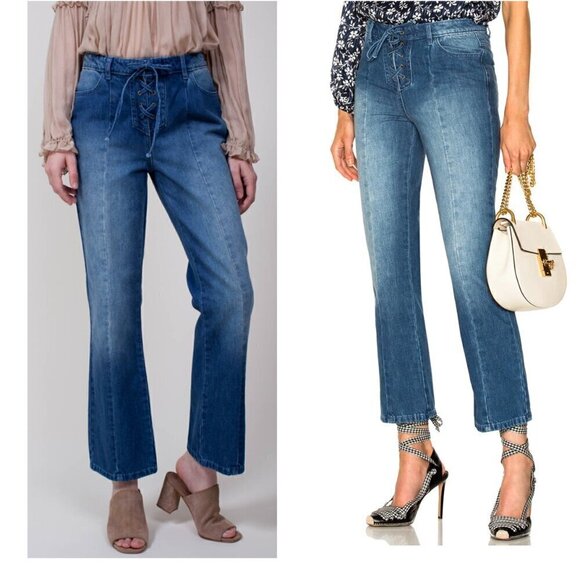 ULLA JOHNSON Alex Jeans medium wash Mid Rise Waist Lace up cropped sz 2 - Picture 11 of 12
